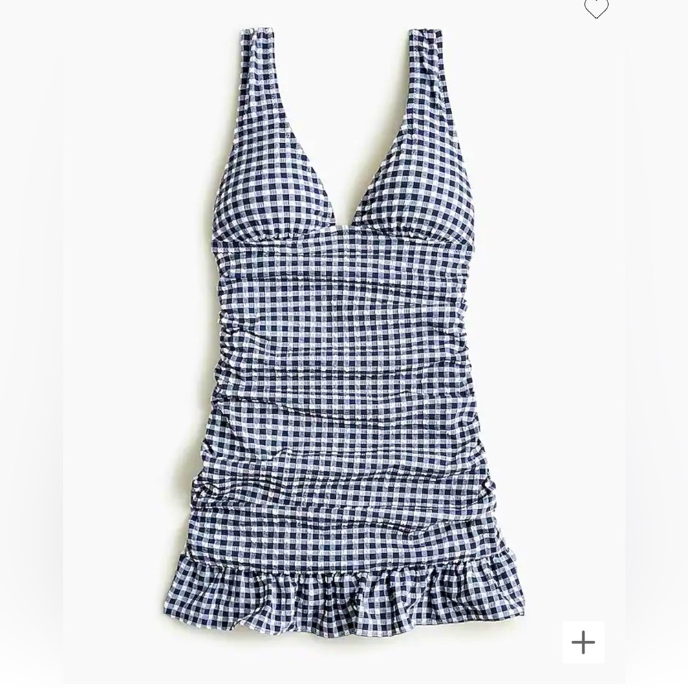 NWT JCREW gingham navy and white ruched swimsuit